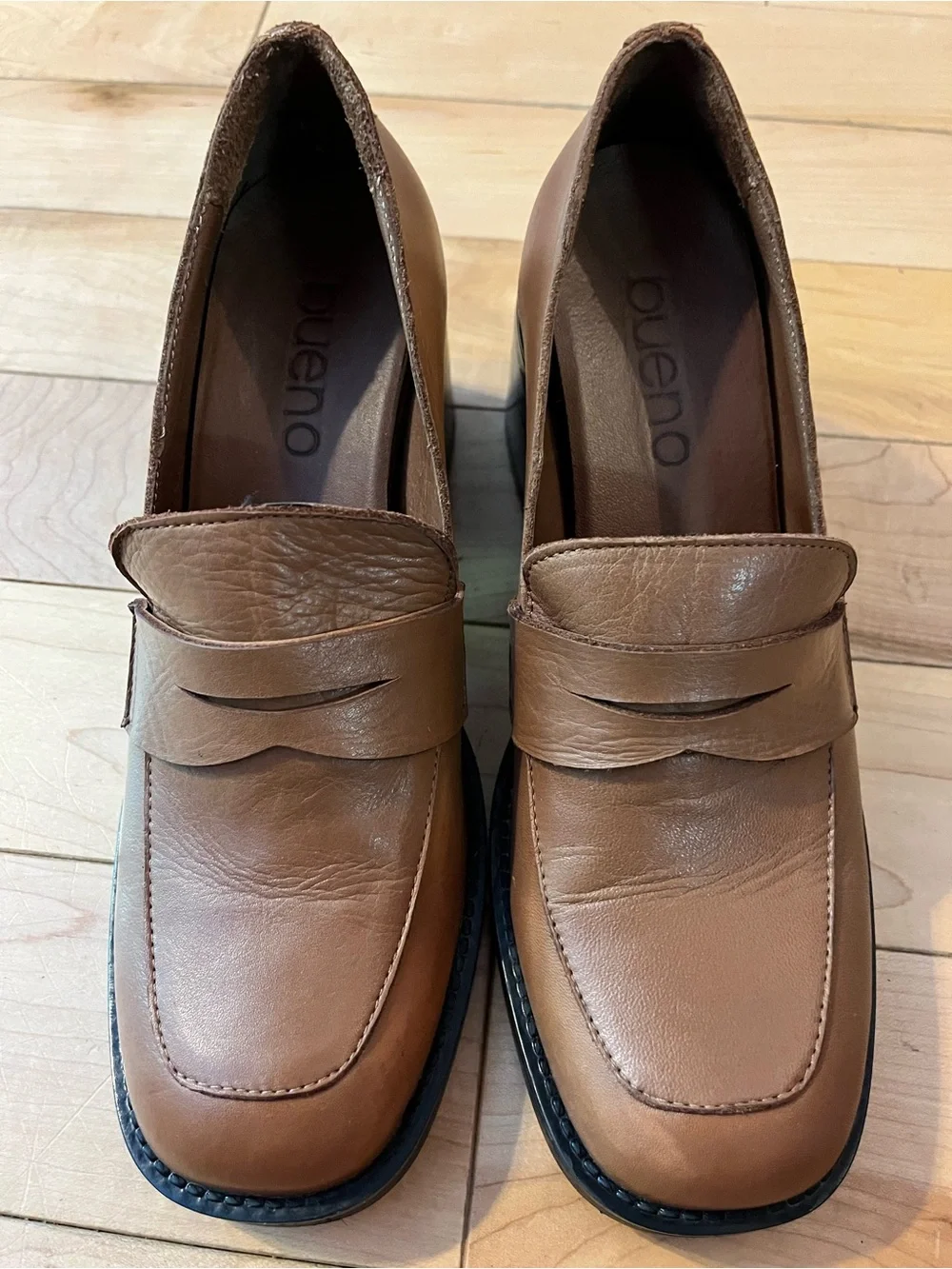 Bueno Ruth Pump Brown Leather Block Heel Loafer size 39 - Picture 4 of 8